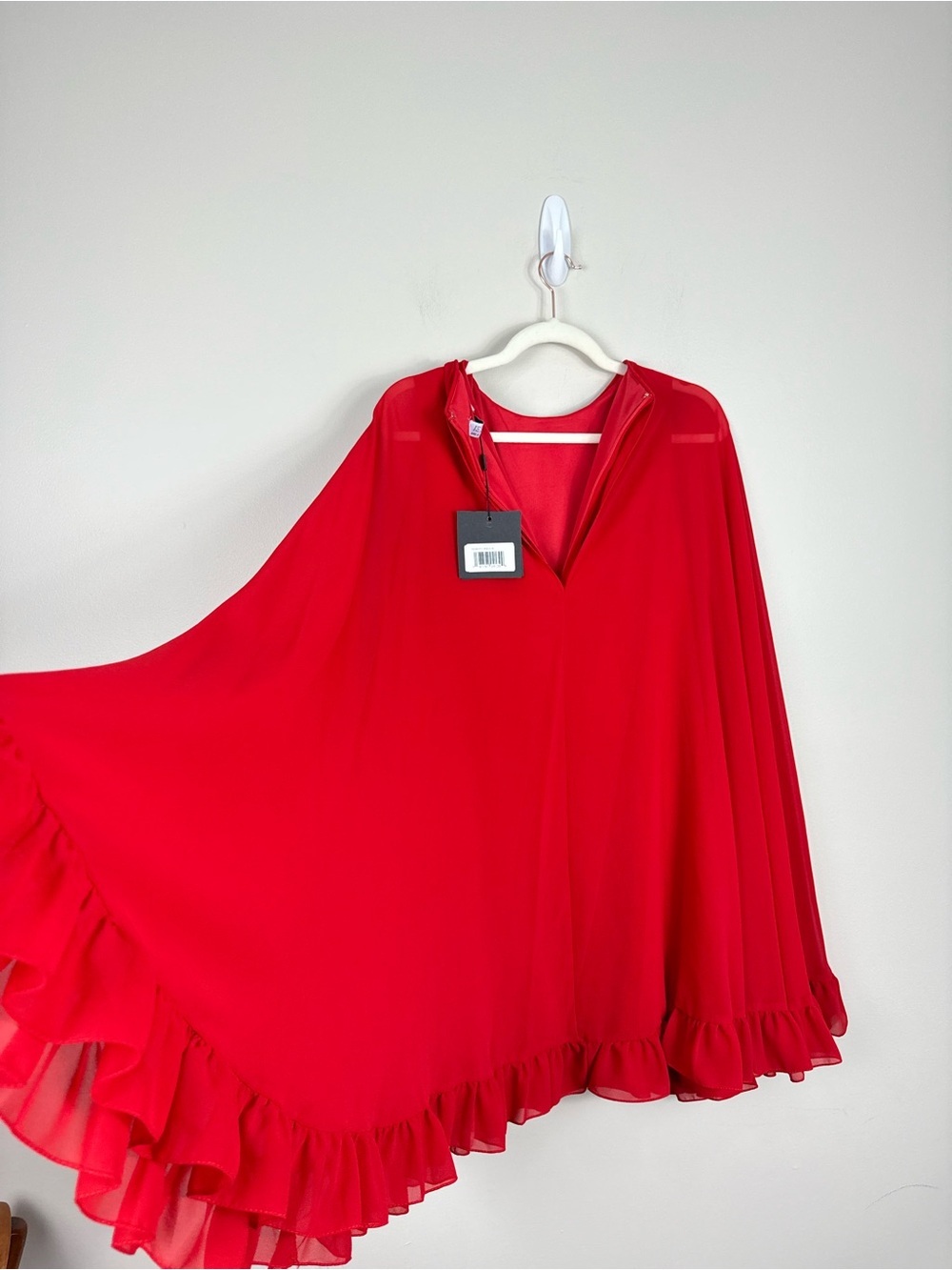 Mac Duggal 554071 High Neck Ruffle Hem Cape Mini Dress Womens 8 NWT Cherry Red - Picture 7 of 9